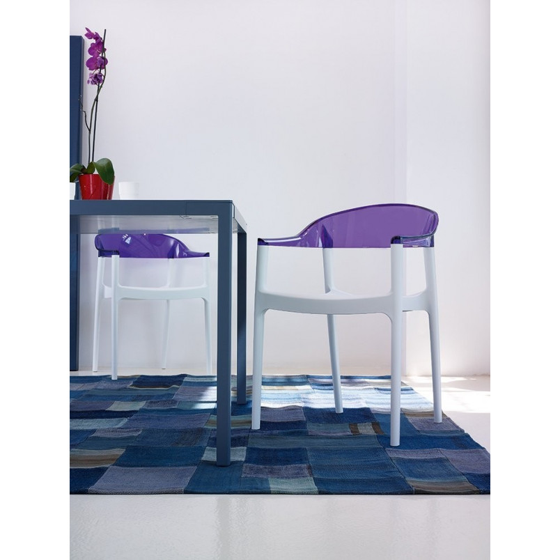 Krzesło z podłokietnikami CARMEN białe/fioletowe przezroczyste marki Siesta