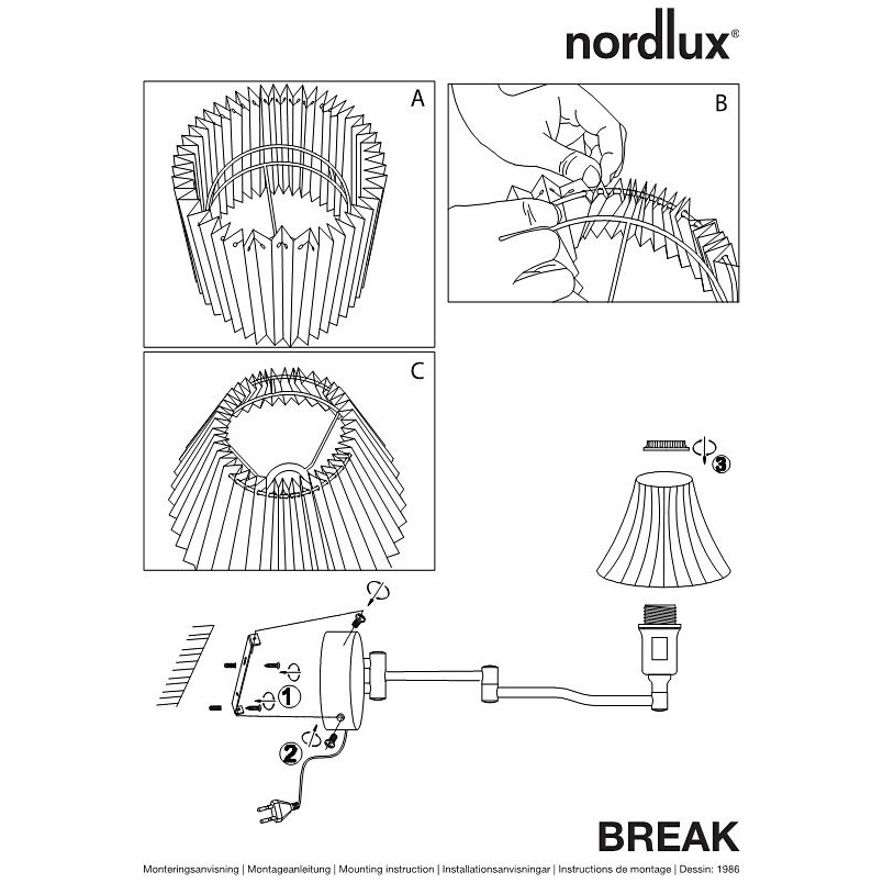 Kinkiet antyczny z rychomym ramieniem Break Czarny marki Nordlux