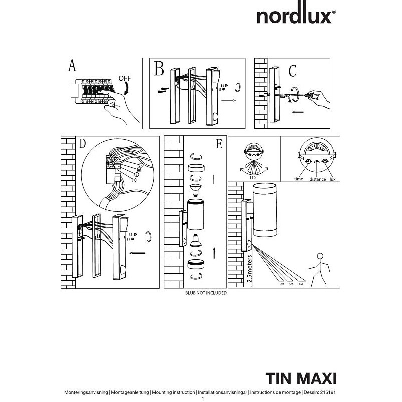 Kinkiet ogrodowy z czujnikiem Tin Maxi Sensor Czarny marki Nordlux