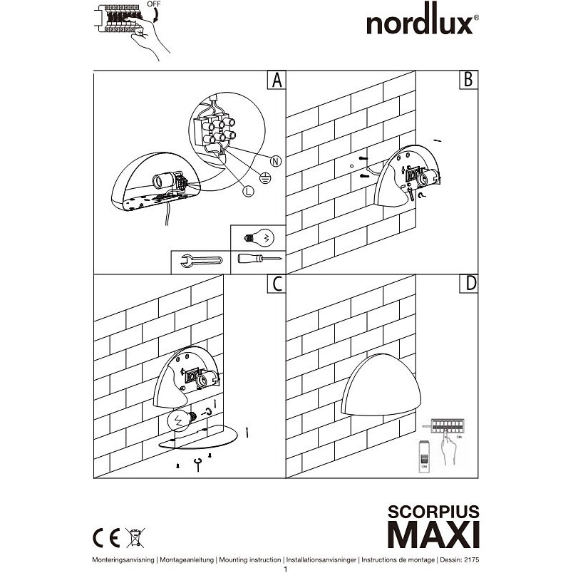 Kinkiet ogrodowy Scorpius Maxi Czarny marki Nordlux