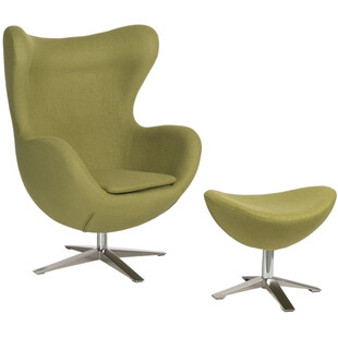 Fotel obrotowy z podnóżkiem Jajo szeroki wełna oliwkowa marki D2.Design
