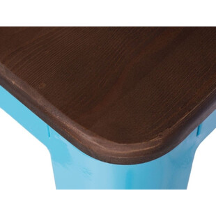 Hoker metalowy z drewnianym siedziskiem Paris Wood 75 niebieski/sosna orzech marki D2.Design