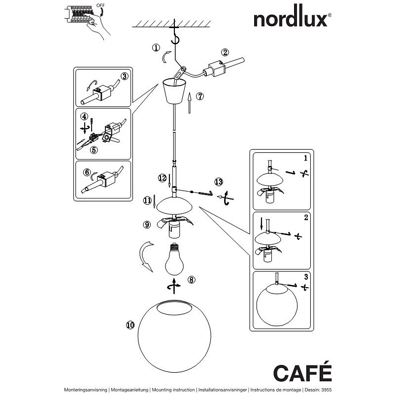 Lampa wisząca szklana kula Cafe 15 Biała marki Nordlux