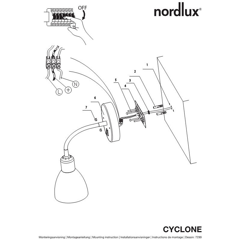 Kinkiet regulowany z włącznikiem Cyclone Biały marki Nordlux