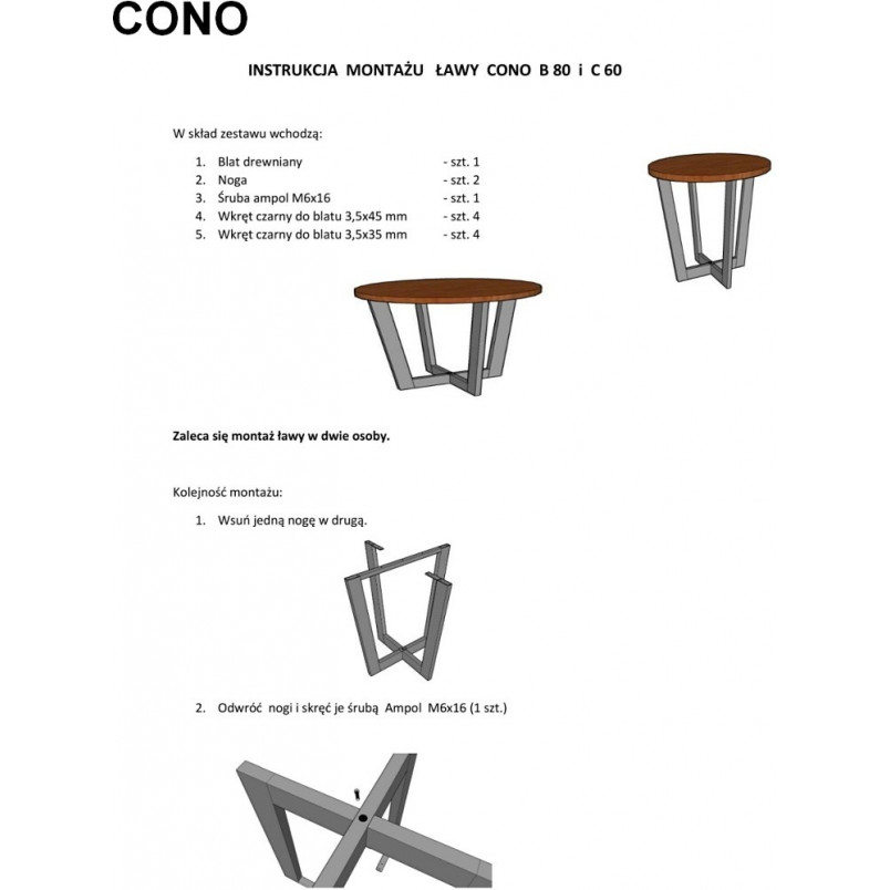 Stół drewniany okrągły Cono dąb/czarny 90 marki Signal