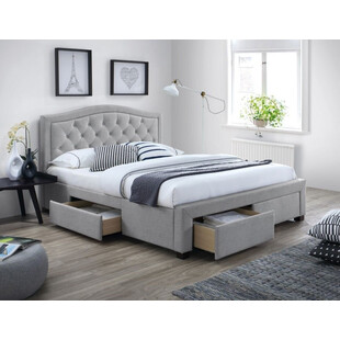 Łóżko pikowane z szufladami Electra szare marki Signal