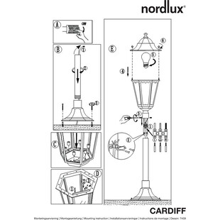 Lampa ogrodowa stojąca retro Cardiff Czarny marki Nordlux