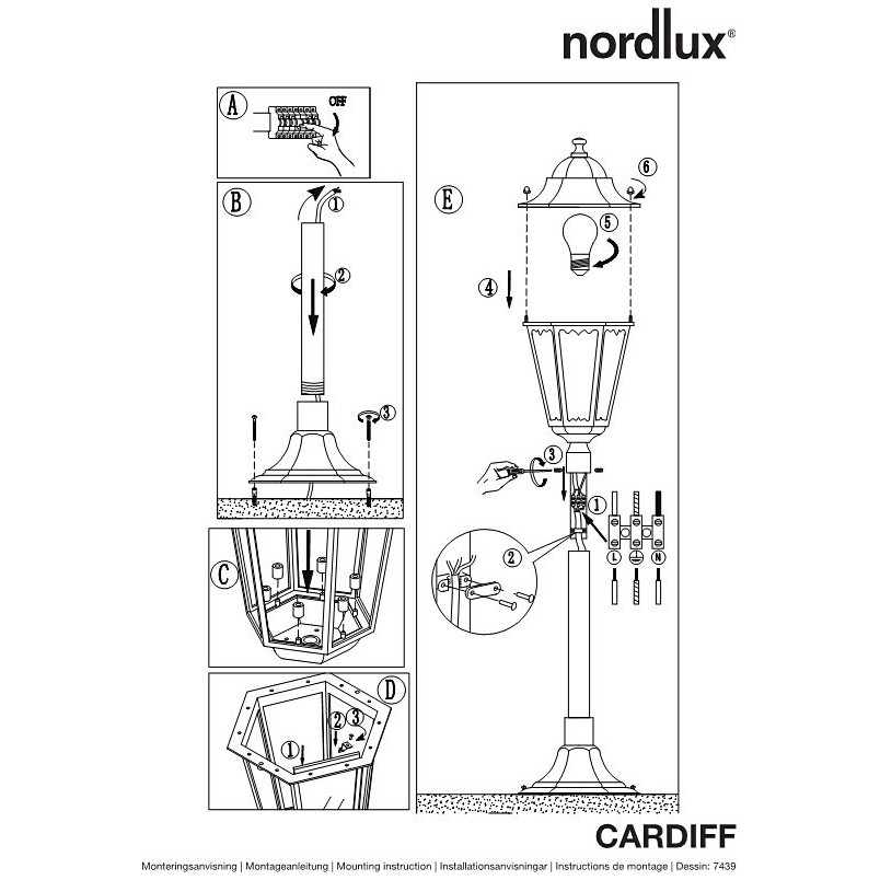 Lampa ogrodowa stojąca retro Cardiff Czarny marki Nordlux