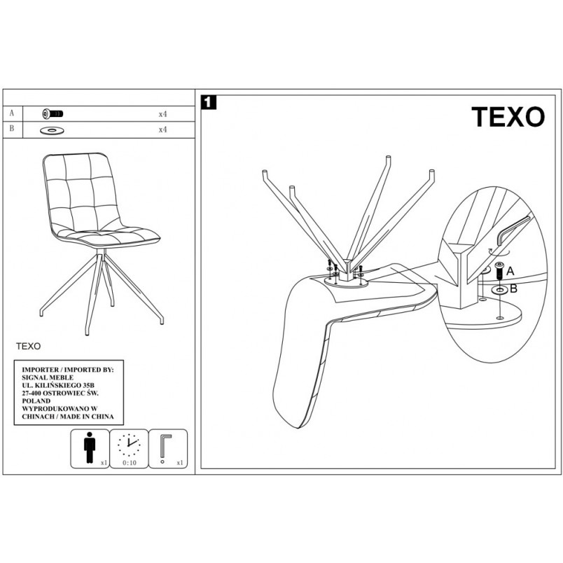 Krzesło welurowe pikowane Texo niebieskie marki Signal