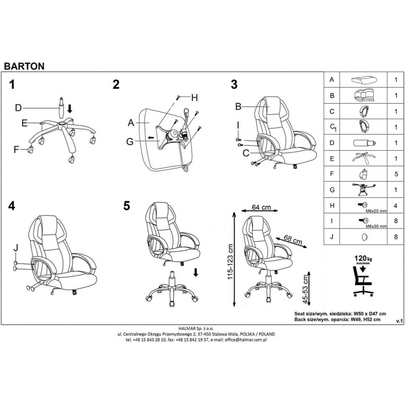 Fotel komputerowy dla gracza BARTON czarno-biały marki Halmar