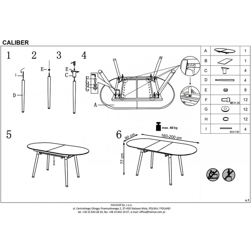 Stół rozkładany skandynawski CALIBER 160x90 biały/dąb san remo marki Halmar