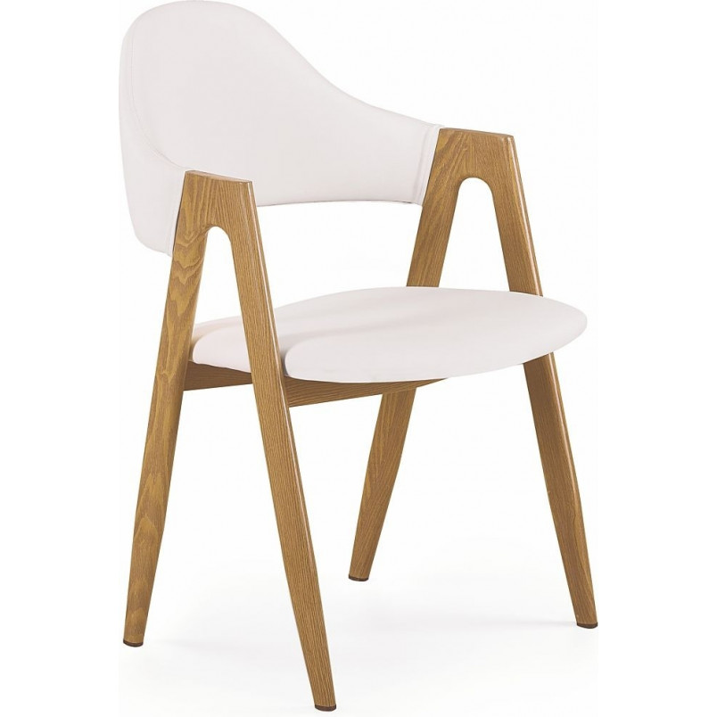 Krzesło z ekoskóry z podłokietnikami K247 biały/dąb miodowy marki Halmar