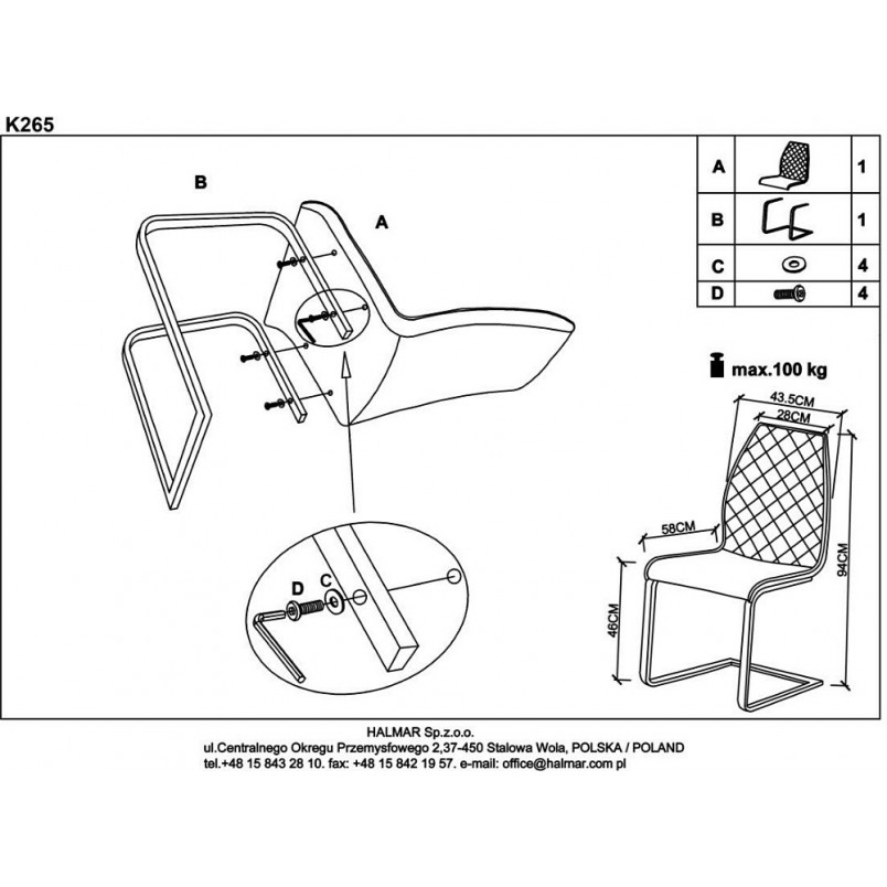 Krzesło pikowane z ekoskóry na płozie K265 czarny/brąz marki Halmar