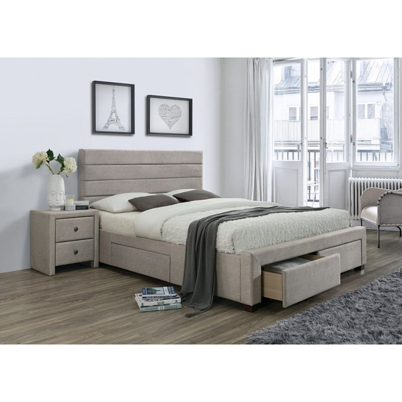 Łóżko tapicerowane z szufladami KAYLEON 160 beżowe marki Halmar