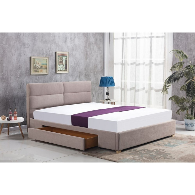 Łóżko tapicerowane z szufladą MERIDA beżowe marki Halmar
