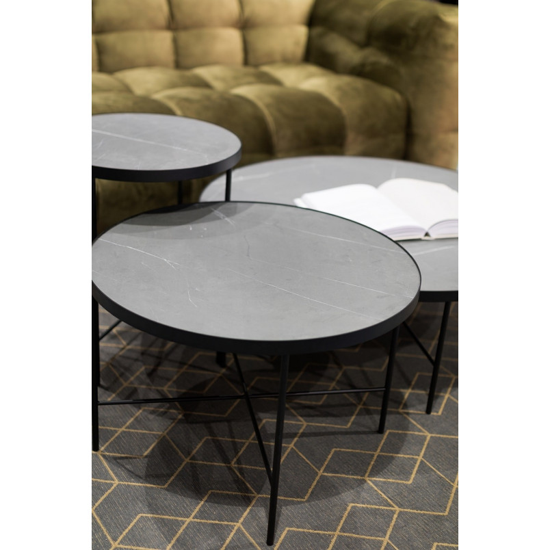 Okrągły stolik kawowy loft Tre 60 marmur/czarny marki Nordifra
