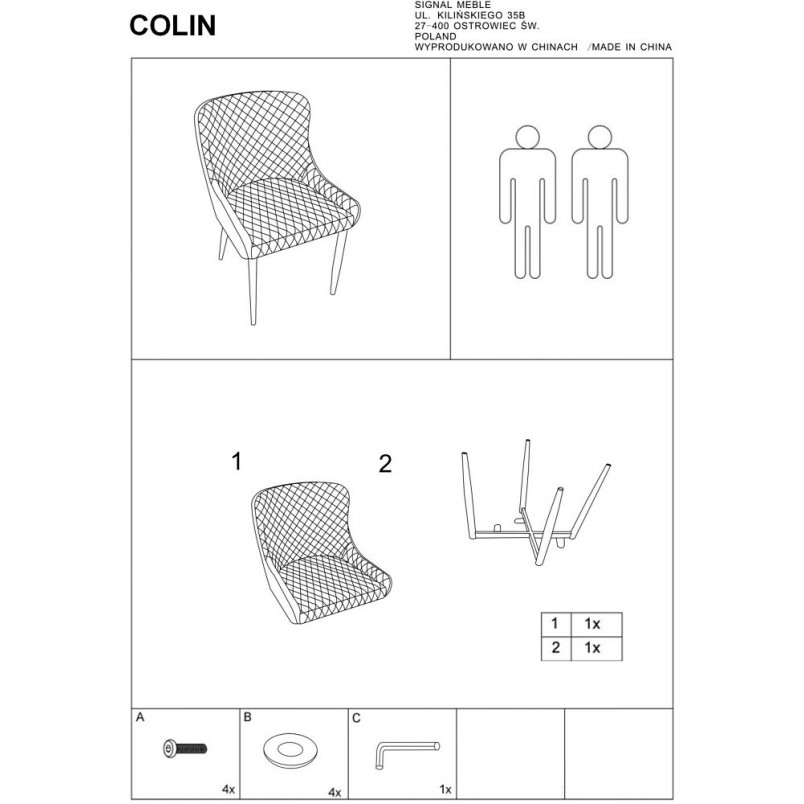 Krzesło welurowe pikowane Colin Velvet szare marki Signal