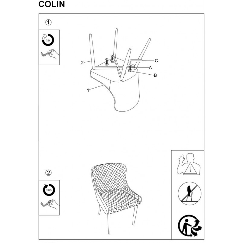 Krzesło welurowe pikowane Colin Velvet czarne marki Signal