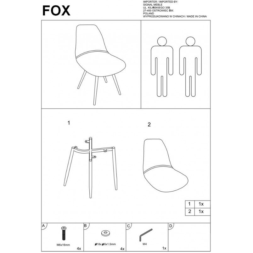 Krzesło tapicerowane Fox Black szare marki Signal