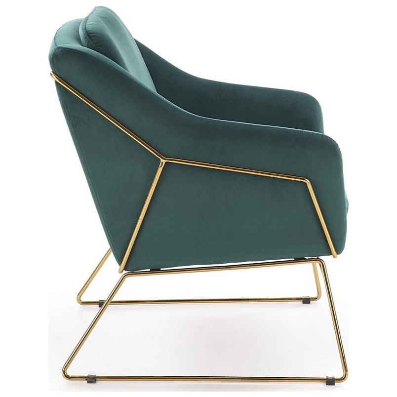 Fotel tapicerowany na złotych nogach Soft III ciemno zielony/złoty marki Halmar