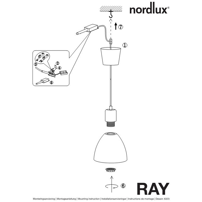 Lampa wisząca 2 punktowa Ray Czarna marki Nordlux