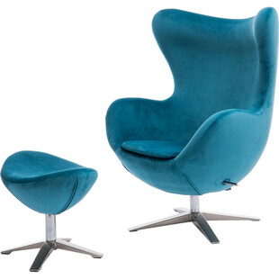 Fotel welurowy z podnóżkiem Jajo Velvet niebieski marki D2.Design