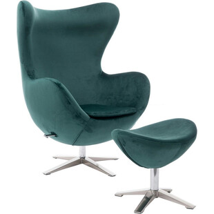 Fotel welurowy z podnóżkiem Jajo Velvet ciemno zielony marki D2.Design