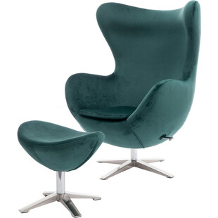 Fotel welurowy z podnóżkiem Jajo Velvet ciemno zielony marki D2.Design