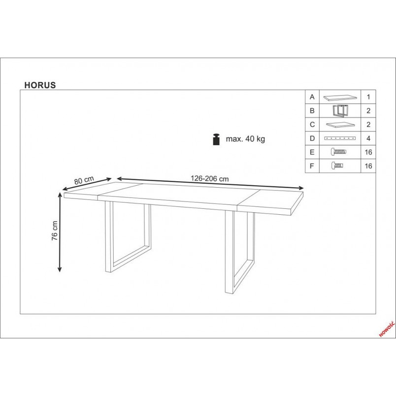Stół rozkładany loft Horus 126x80 jasny dąb marki Halmar