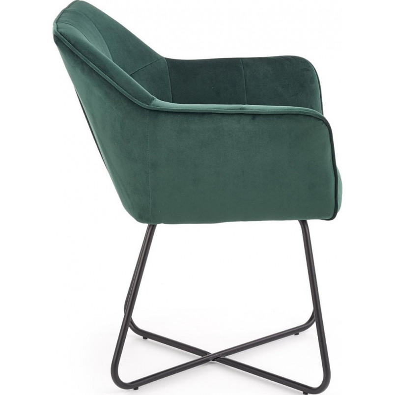 Krzesło welurowe pikowane z podłokietnikami K377 ciemny zielony marki Halmar