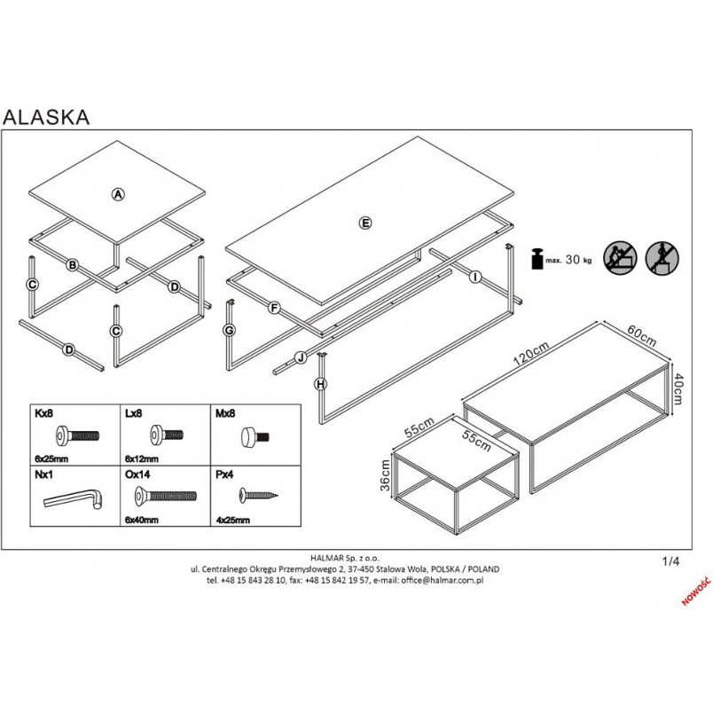Zestaw stolików industrialnych Alaska dąb złoty marki Halmar