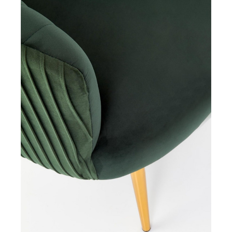Fotel welurowy na złotych nogach Crown ciemny zielony marki Halmar