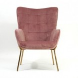 Fotel welurowy pikowany na złotych nogach Castel Gold jasno różowy marki Halmar