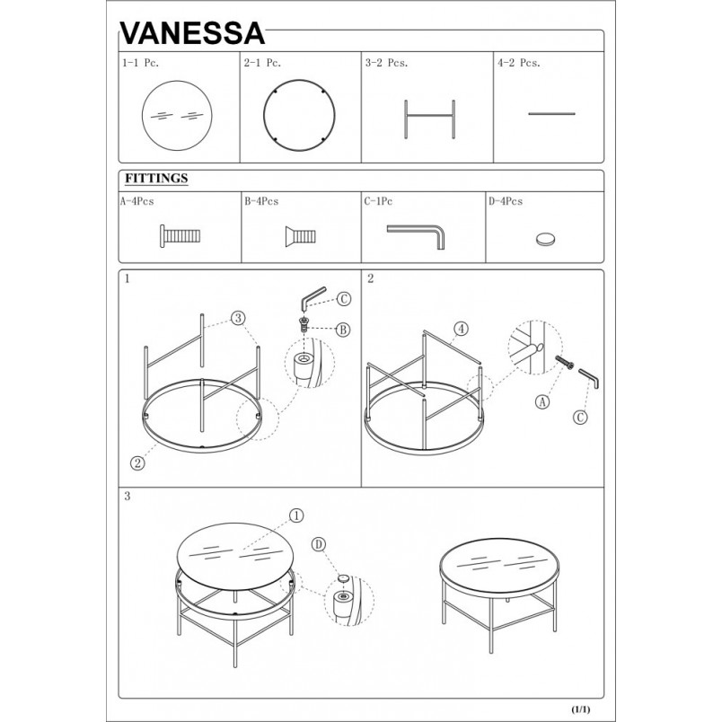Stolik kawowy szklany okrągły Vanessa 80 transparentny szary/czarny marki Signal