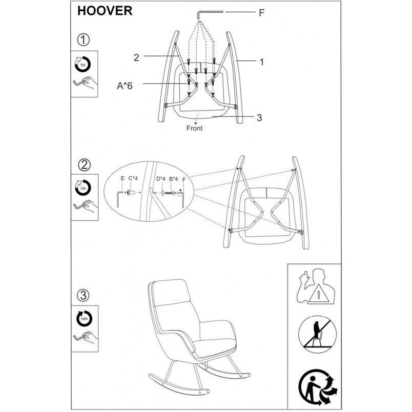 Fotel bujany tapicerowany Hoover Velvet szary marki Signal