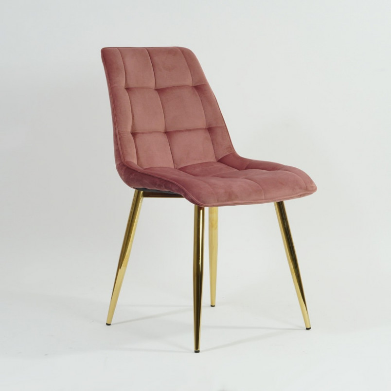 Krzesło welurowe pikowane na złotych nogach Chic Velvet Gold antyczny róż marki Signal