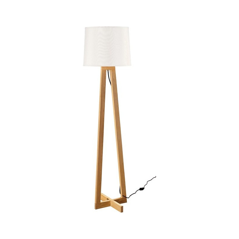 Lampa podłogowa skandynawska z abażurem Fenil 31 biało-drewniana