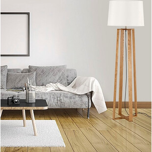 Lampa podłogowa skandynawska z abażurem Fenil 38 biało-drewniana