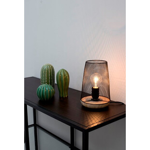 Lampa ażurowa stołowa Scone czarno-drewniana