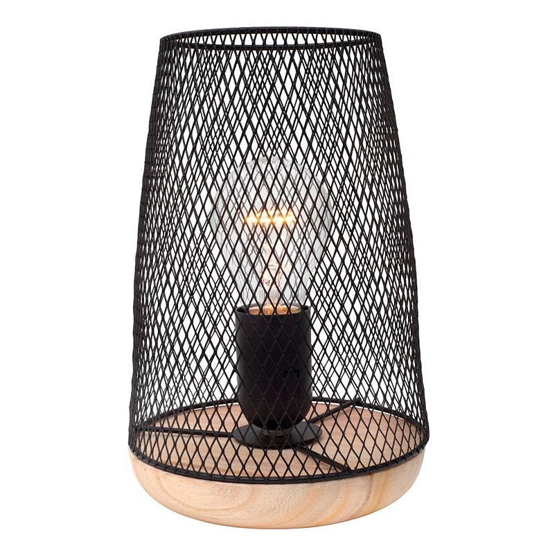 Lampa ażurowa stołowa Scone czarno-drewniana