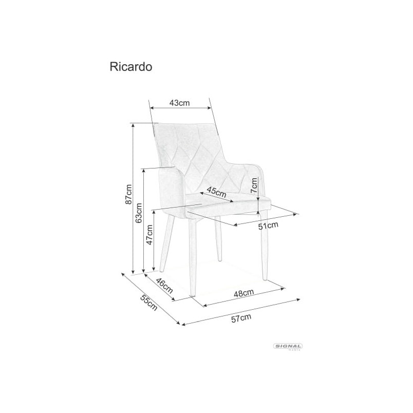 Krzesło welurowe z podłokietnikami Ricardo Velvet szare marki Signal