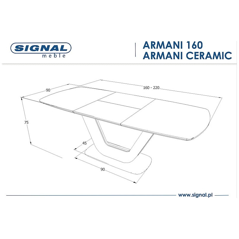 Stół rozkładany z marmurowym blatem Armani Ceramic 160x90 szary marmur marki Signal