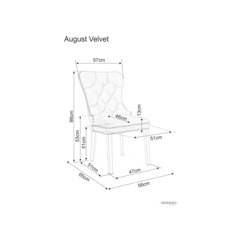 Krzesło pikowane welurowe z kołatką August Velvet czarne marki Signal