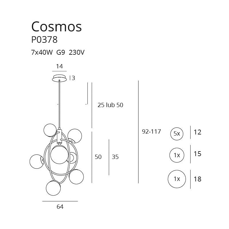 Lampa wisząca nowoczesna Cosmos 64 multikolor/złoty marki MaxLight