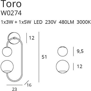 Kinkiet podwójny glamour Toro LED biało-złoty marki MaxLight