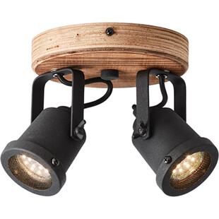 Reflektor sufitowy industrialny Inge Round II ciemne drewno/czarny marki Brilliant