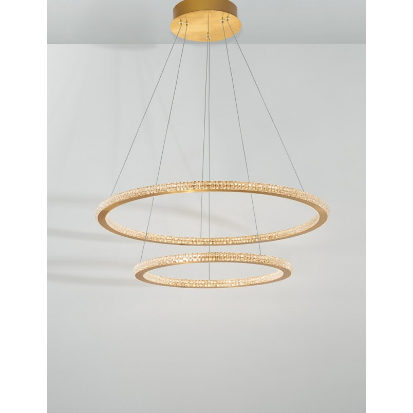 Lampa wisząca okrągła podwójna Nolion 60 LED mosiądz/złoty