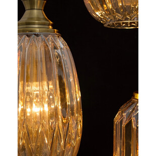 Lampa wisząca szklana glamour Leyzo 18 III mosiądz/szampański