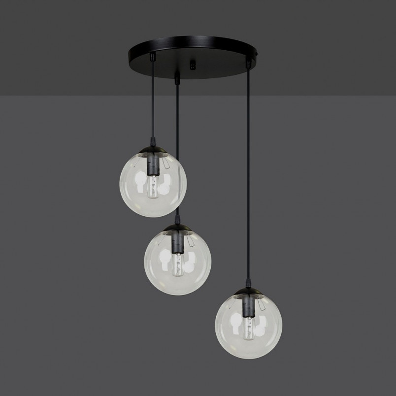 Lampa wisząca szklane kule Cosmo III premium czarno-przezroczysta marki Emibig