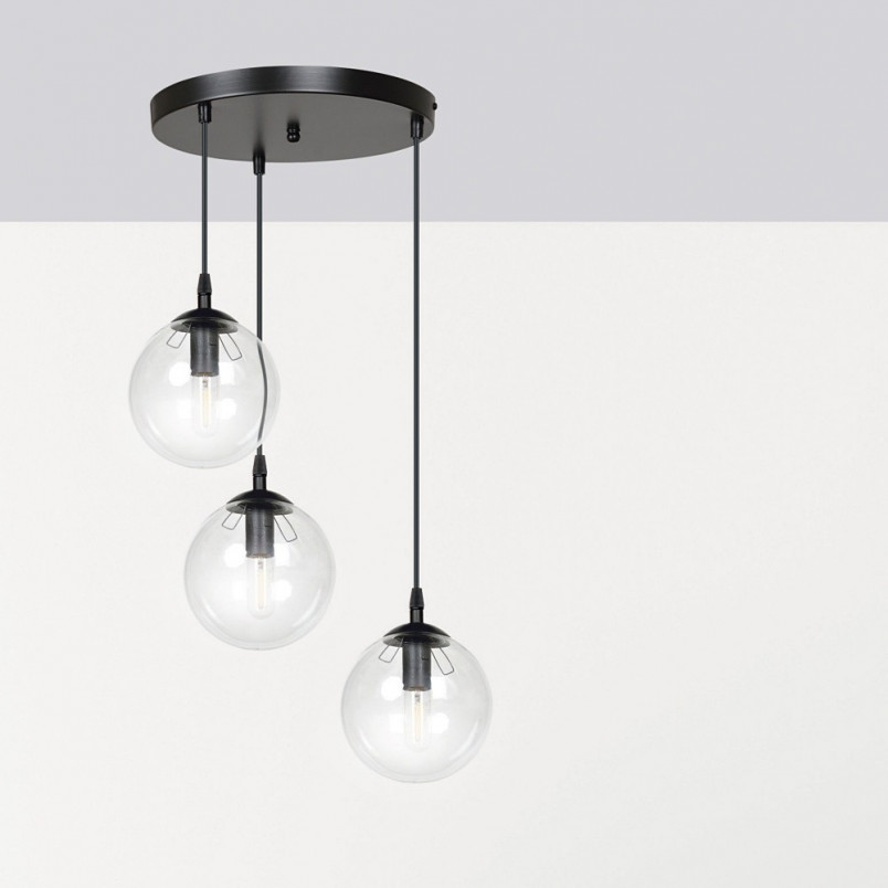 Lampa wisząca szklane kule Cosmo III premium czarno-przezroczysta marki Emibig